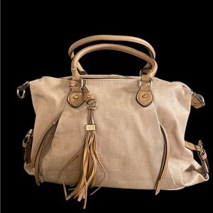 Elegant Tan satchel Handbag with Tassel Accents
